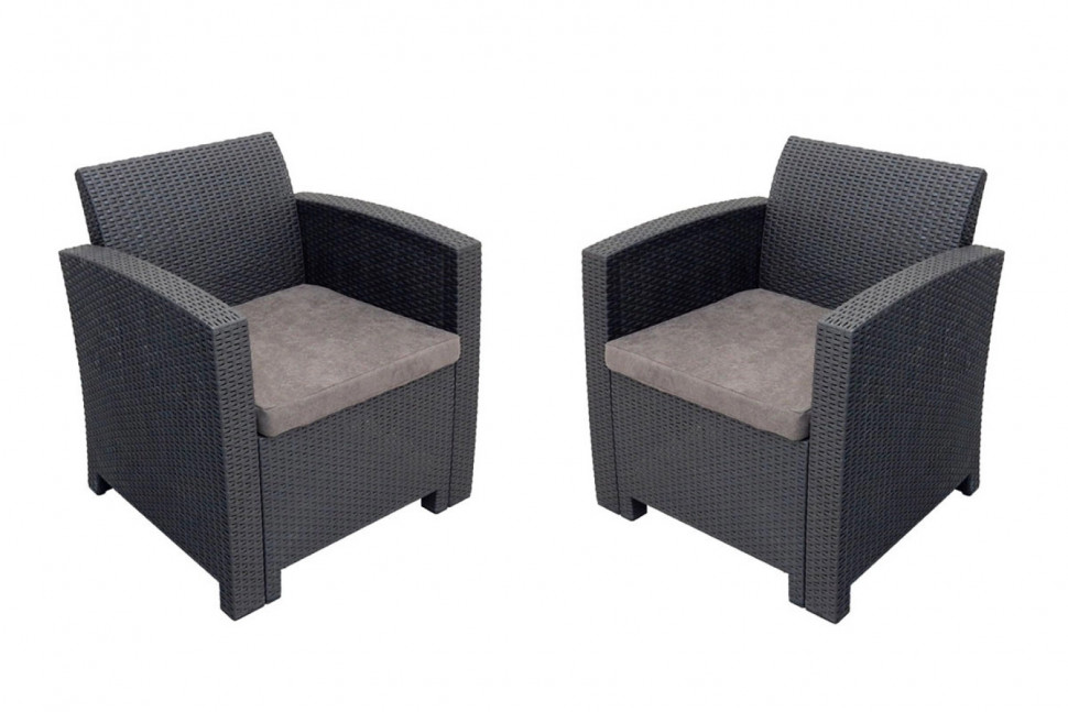 Arizona b:rattan, Кресло (2шт.), антрацит (2 подушки) Arizona b:rattan, Кресло (2шт.), антрацит (2 подушки)